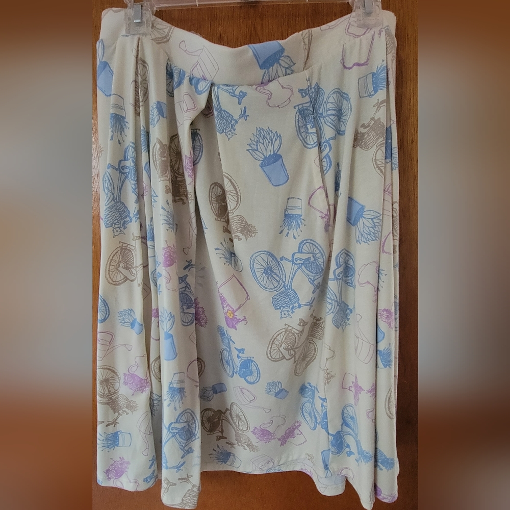 LuLaRoe Madison Skirt with Pockets - Cream with Pink & Blue Bikes